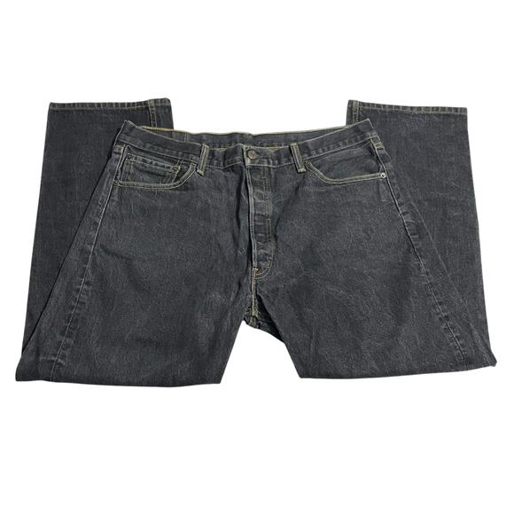 Levis 501 Jeans Mens Size 38 Black Regular Straight Leg Button Fly Denim Jeans - Picture 5 of 11